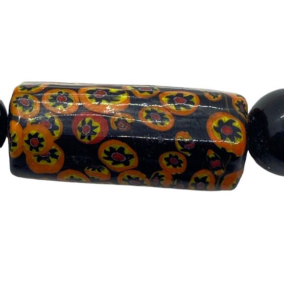 Necklace Orange Vintage Womens Acrylic Ceramic Funky Fun Clasp Beaded 24" - Picture 2 of 11